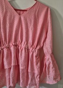 Elegant Pink Ruffle Peplum Top
