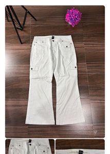 White Flared Cargo Pants