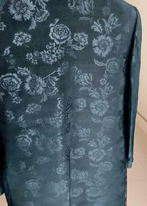 Dark Teal Floral Embossed Sherwani
