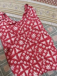 Red &amp; White Print Kurti ( short )
