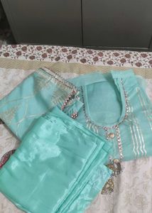 Unstitched Aqua Salwar Kameez Set
