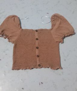 Brown Puffed Sleeve Top