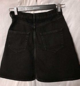 Black Button Front Denim Skirt