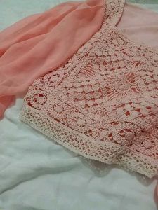Peach Crochet Backless Dress