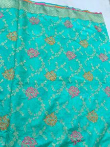 Teal Banarasi Silk Saree with Blouse