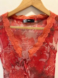 Beautiful Floral Print Mesh Top