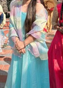 Aqua Dress with Rainbow Dupatta
