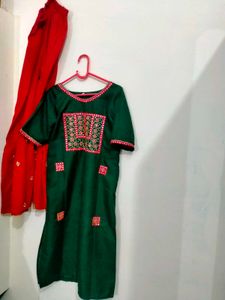 Red Green Kurta Palazzo Set
