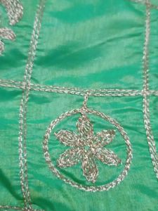 Green Saree with Pink Lace Border