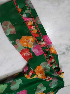 Floral Green Frock Naira Cut With Plazo