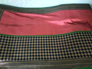 2 Combo Sarees-Red&amp;Black&amp;WhiteStripesJute+Rust&amp;Bla