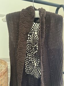 winter Brown Sleeveless Cardigan open shrug Vest