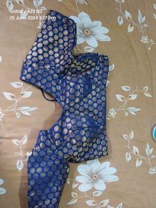 Blue Baluse Woth Golden Prints