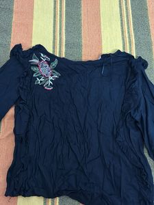 black Floral Embroidered Zara Top