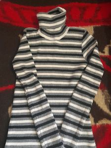 Black And white Stripped High Neck Winter Top