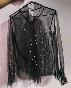Mesh Long Sleeve Black Top