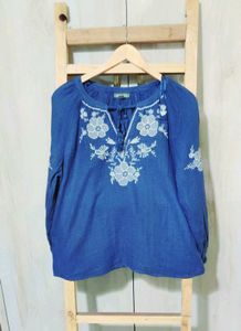 Grey Embroidery Work Cotton Top Size-40