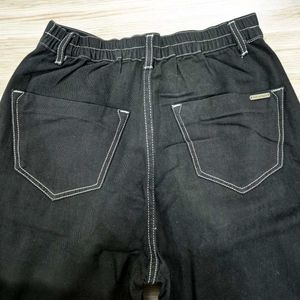 Black Wide-Leg Artistic Face Print Pants