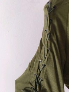 Olive Green Tie-Sleeve Top