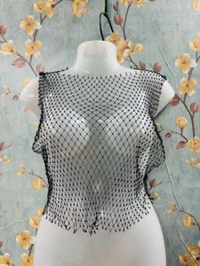 Rhinestone Fishnet Top