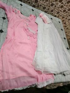 Pink frok suit with white dupatta