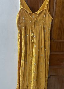Mustard Embellished Midi Dress