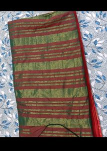 Elegant Dark Green &amp; Orange Silk Saree