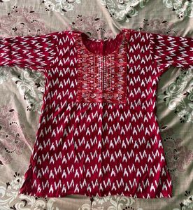 Red Embroidered Kurta