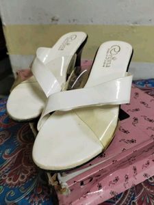 White Wedges With Transparent Straps