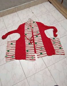Funky Red Patterned Top Or Shrug
