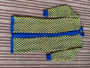 Handmade Knitted Blue &amp; Yellow Coat