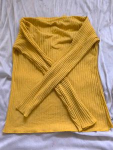 Yellow Ribbed V-Neck Top