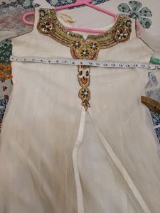 White Net Stone Work Full Sleeves 3 Piece Set