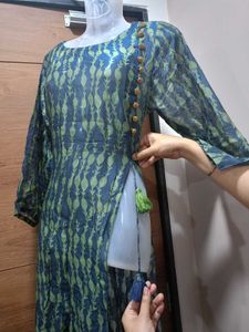 Navy Blue & Green Indo-western Gown With Dark Inne