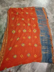 Orange Kotta Dhoria Saree With Grey Border