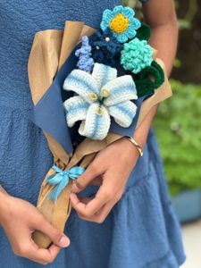 Pretty Blue Crochet Flower Bouquet