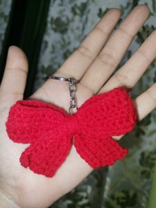 Red Crochet Bow Keychain