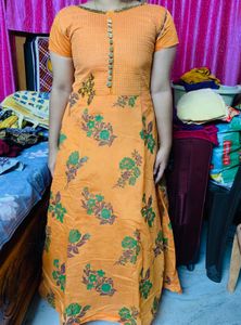Orange Floral Anarkali Dress with Dupatta