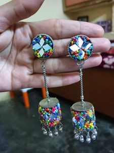 Boho Beaded Mirror Earrings