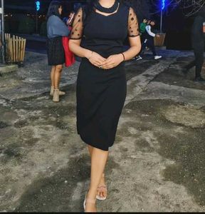 Black Dress with Polka Dot Sleeves