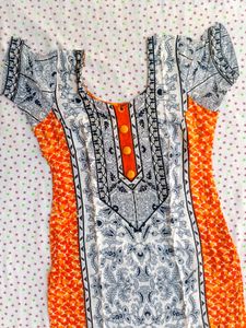 Orange &amp; White Printed Kurti