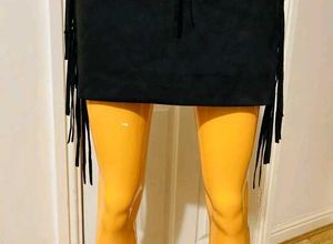 Zara Black Faux Soft Suede Laces Tassel Mini Skirt