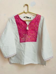 Whit Pink Cotton Tunic (short Kurti)