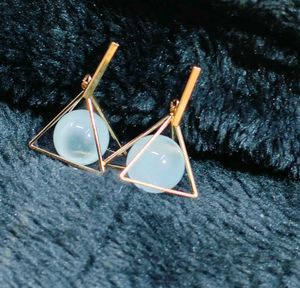 Gold Toned White Pearl Wrapped Pyramid Earings