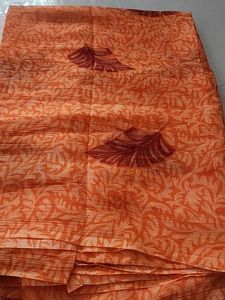 Elegant Orange Leaf Print Saree