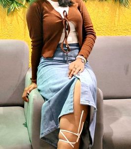 Denim Button-Down Midi Skirt