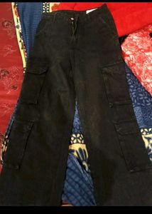Acid Wash Black Cargo Jeans