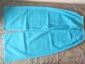 Blue Embroidered Cotton Pants