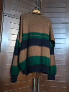 Ambassador Men Brown Striped Knit Sweater