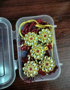 Red and Gold Choker Necklace with Earrings